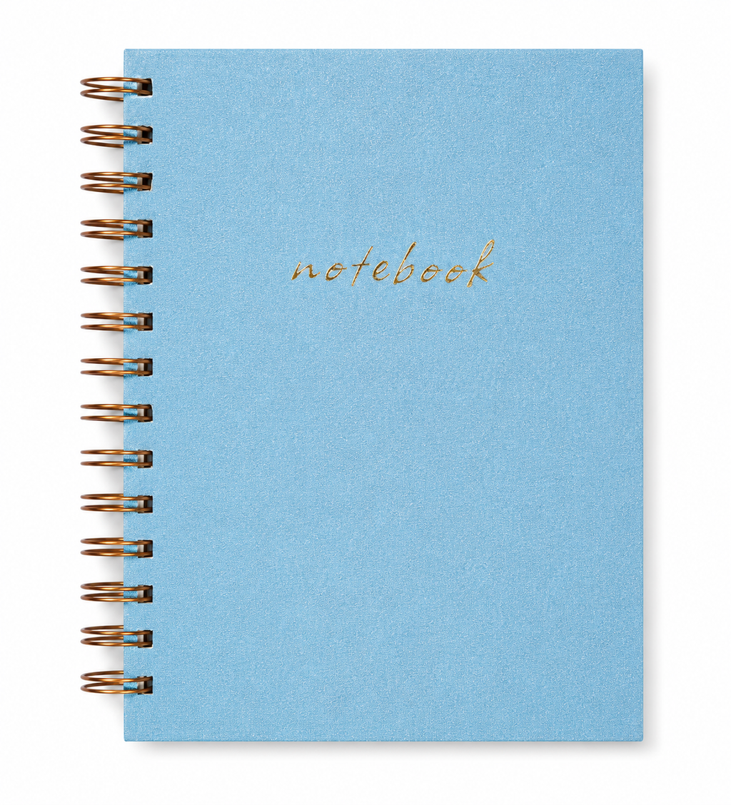 Gold Metal Spiralli Keten Dokulu Notebook - Açık Mavi