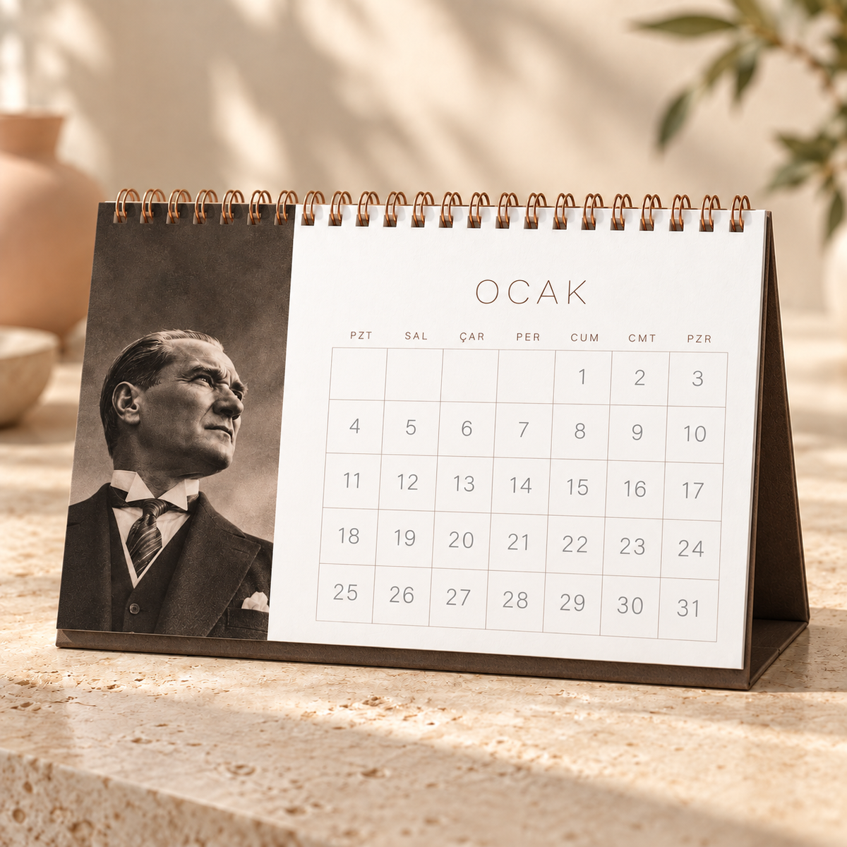 2027 Not Alanlı Spiralli Masa Takvimi – 21 × 13 cm, Kraft Mukavva Taşıyıcı