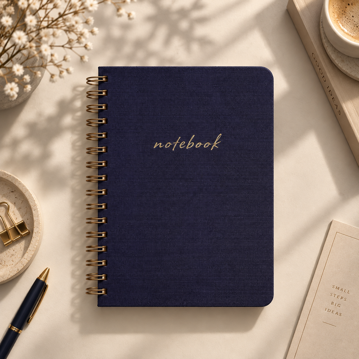 Mor Keten Dokulu Sert Kapak Spiralli Çizgili Defter 17 × 24 cm – 80 Yaprak, 110 gr Ivory