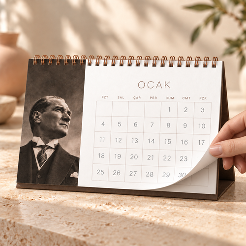 2027 Not Alanlı Spiralli Masa Takvimi – 21 × 13 cm, Kraft Mukavva Taşıyıcı
