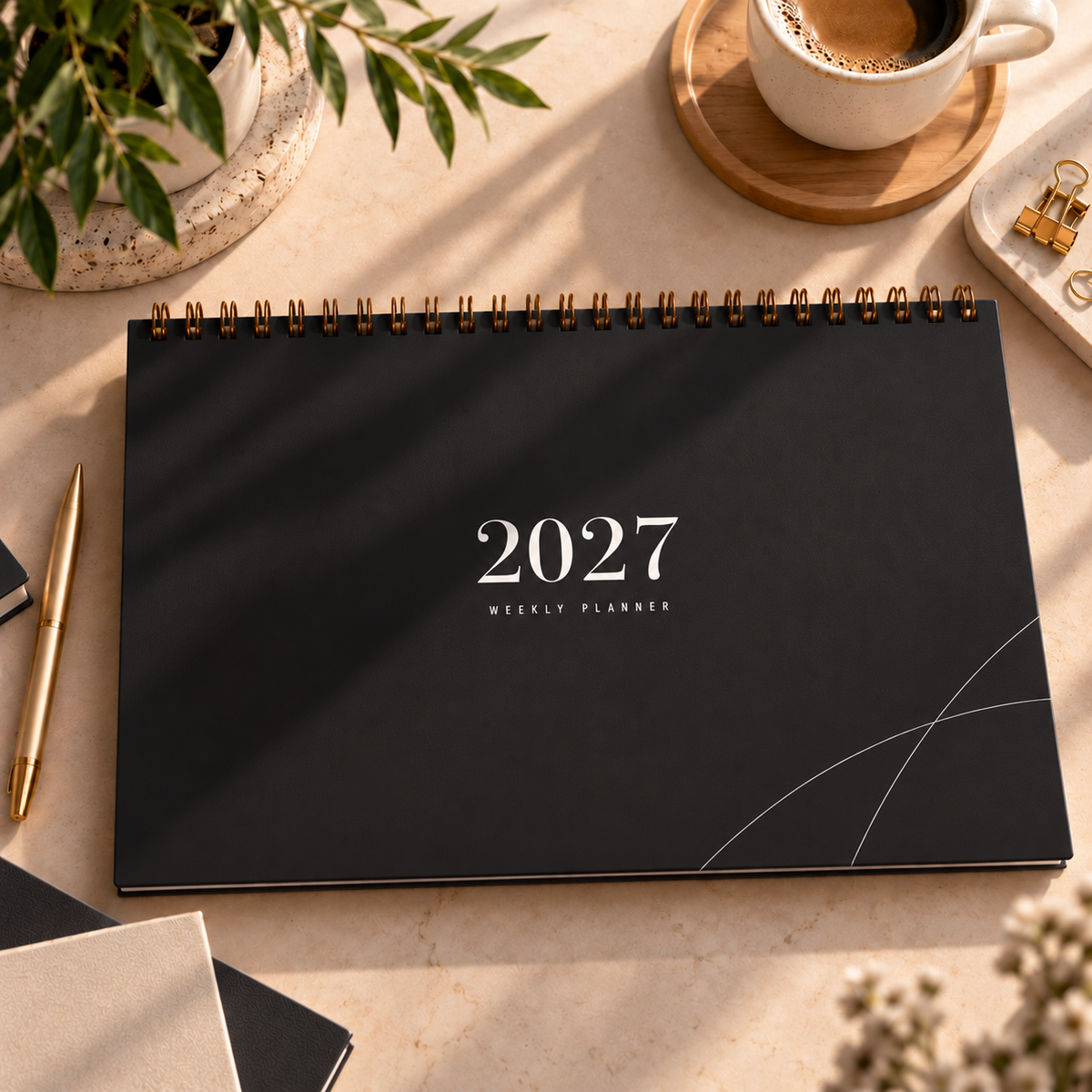 2027 Haftalık ve Aylık Planlayıcı – Yatay A4, Siyah, 132 Sayfa