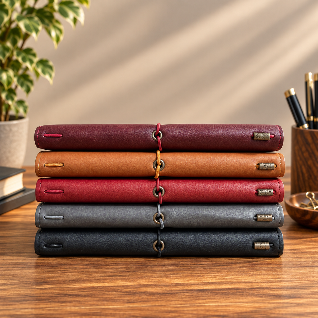 Deri Kapak Defter 3’ü 1 Arada – Çizgili, Kareli ve Çizgisiz, 12 × 19 cm