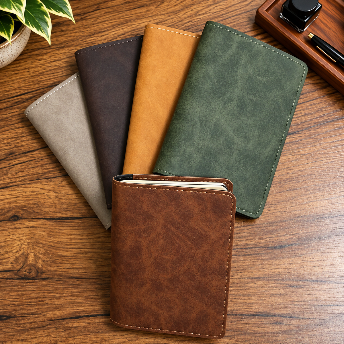 Mini Deri Defter ve Organizer – 128 Sayfa, 9 × 14 cm